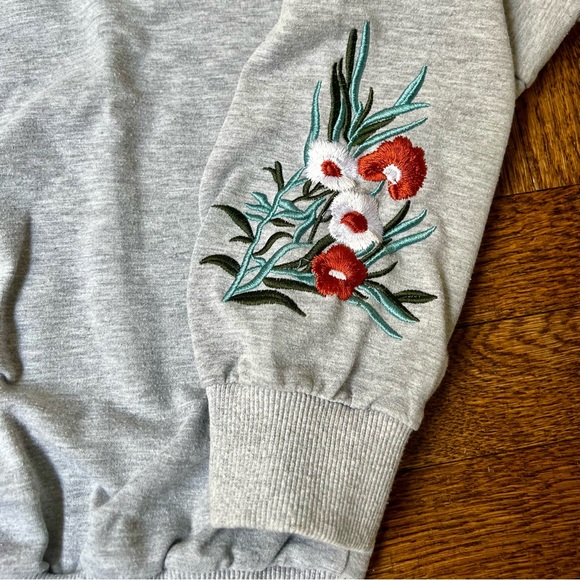 Grey Sweatshirt with Embroidered Sleeves - Picture 3 of 3